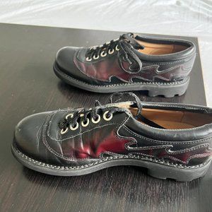 John Fluevog Angels - Black w/ Burgundy Flames